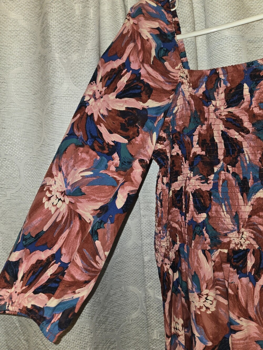Floral Midi Dress in Pink, Blue & Brown - Picture 3 of 7
